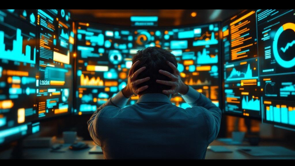 A knowledge worker experiencing cognitive exhaustion from managing multiple AI agent dashboards and outputs